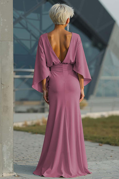 Silver Sheath 3/4 Sleeves Long Mother of the Bride Dress with Pockets