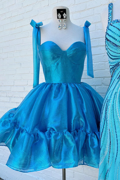 Cute Barbie Style A-Line Tie Straps Short Organza Homecoming Dress