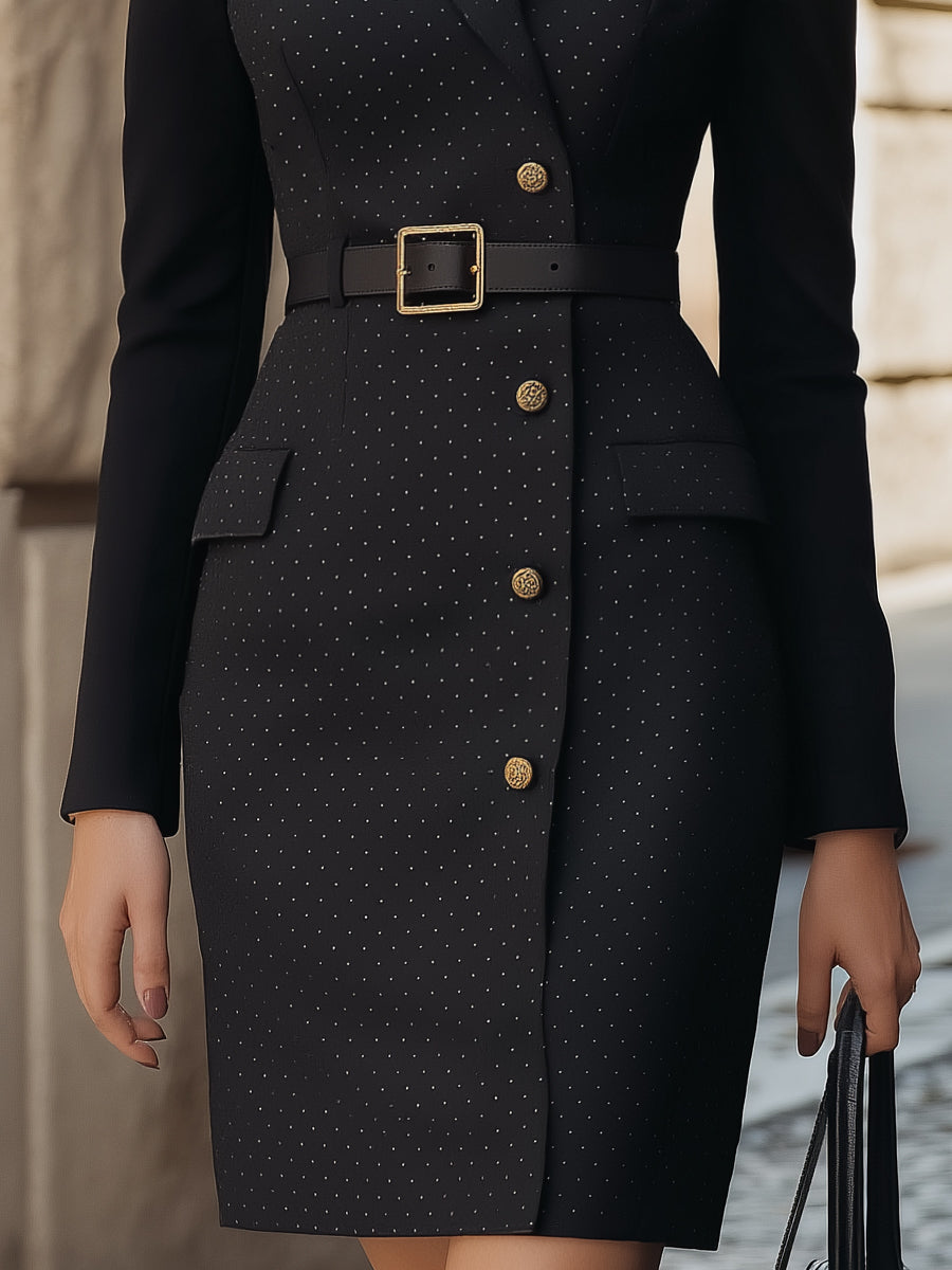 Polka Dot Buttoned Belted Dress