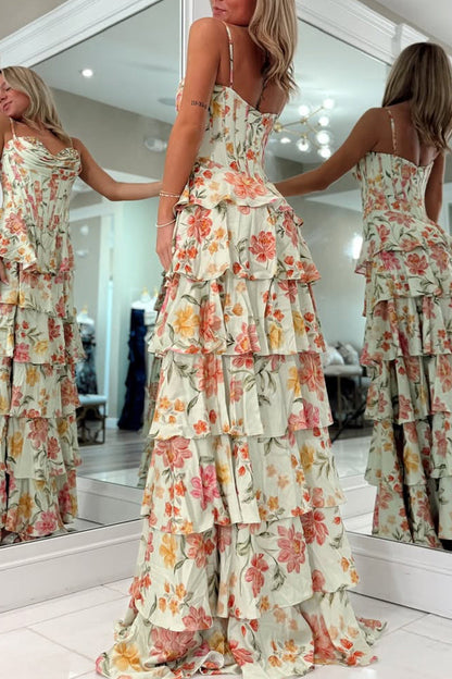 Fashion A Line Sweetheart Floral Chiffon Prom Dress with Slit