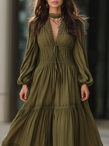 Cotton-Linen Maxi Dress With Shirred Waist And Flowing Tiers