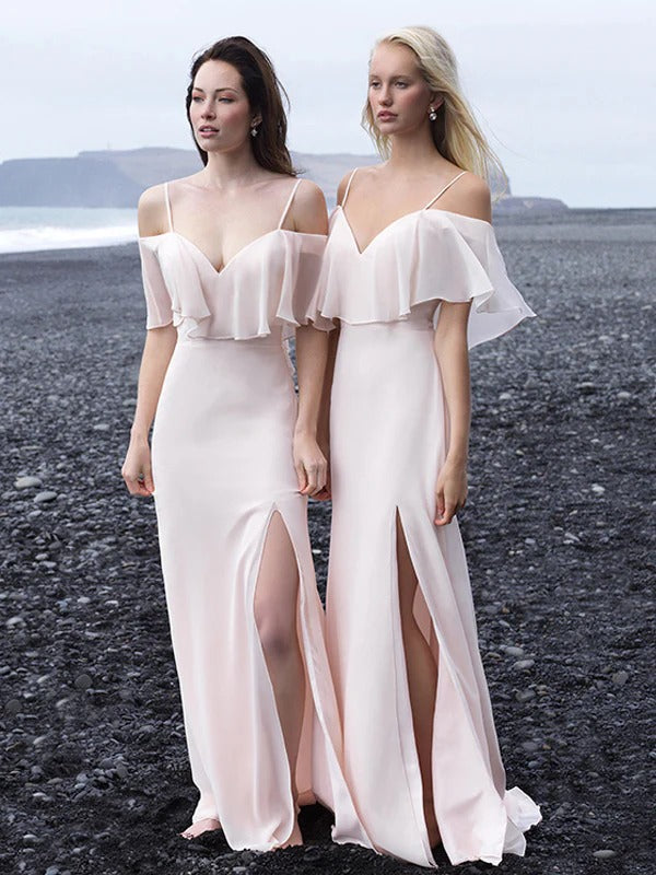 Sheath/Column Spaghetti Straps Floor-length Long Bridesmaid Dresses