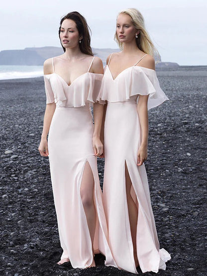 Sheath/Column Spaghetti Straps Floor-length Long Bridesmaid Dresses