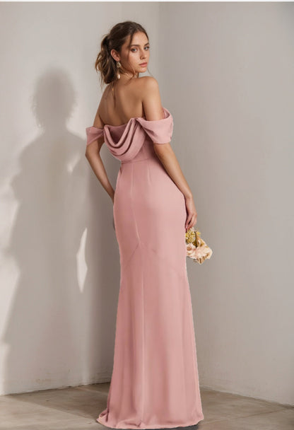 Strapless Sleeveless Floor-Length Bridesmaid Dresses with Split Side & Ruffles