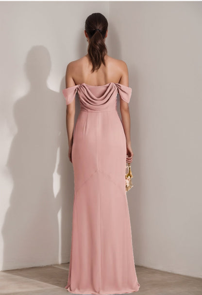 Strapless Sleeveless Floor-Length Bridesmaid Dresses with Split Side & Ruffles