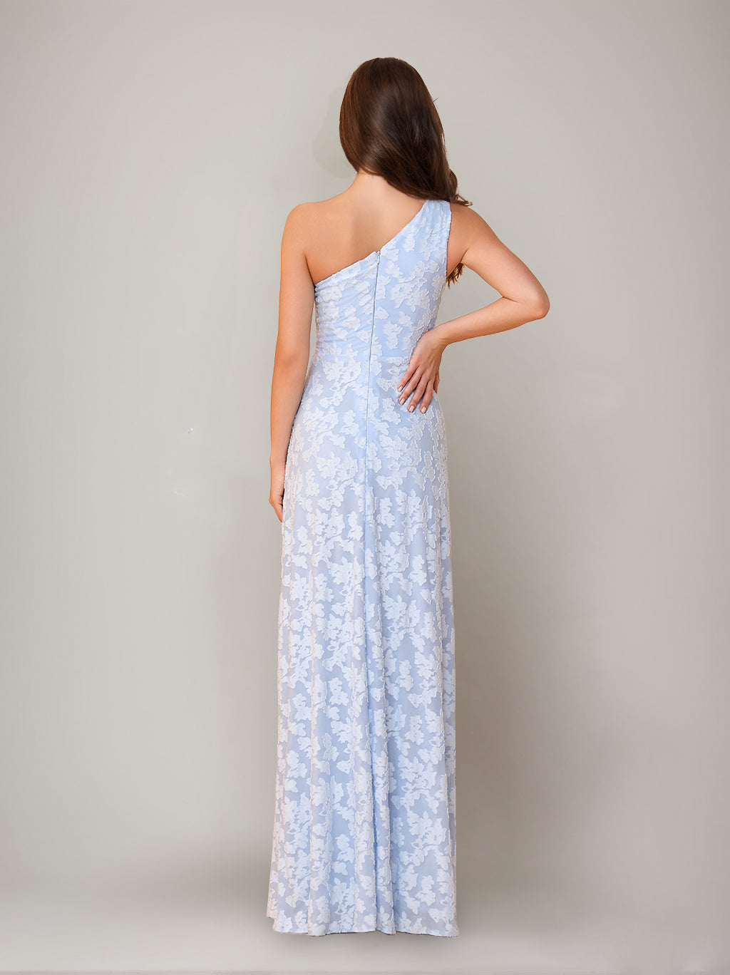 One-Shoulder Sleeveless Floor-Length Bridesmaid Dresses with Split Side & Sash