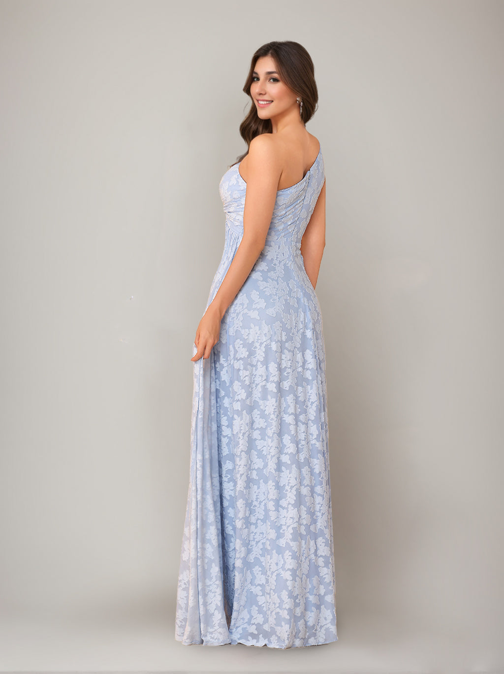 One-Shoulder Sleeveless Floor-Length Bridesmaid Dresses with Split Side & Sash