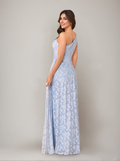 One-Shoulder Sleeveless Floor-Length Bridesmaid Dresses with Split Side & Sash