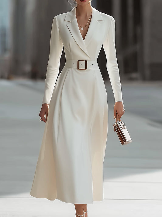 Chic Belted Blazer-Inspired Long Sleeve Midi Dress