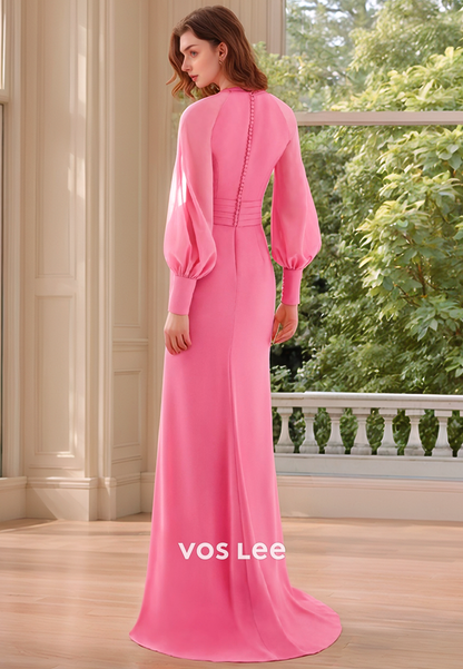 Long Sleeve Floor-Length Mermaid Mother of the Bride Dresses with Side Slit
