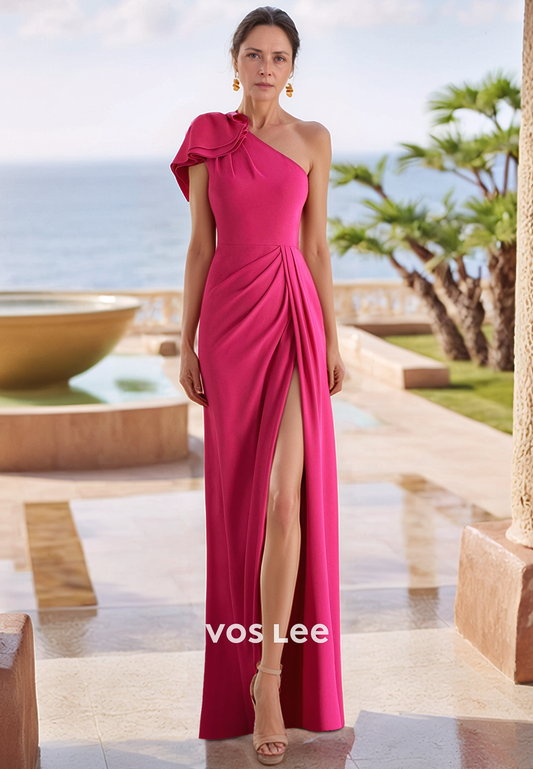 One Shoulder Bows Ruched Sheath  Mother of the Bride Dresses with Sweep Train