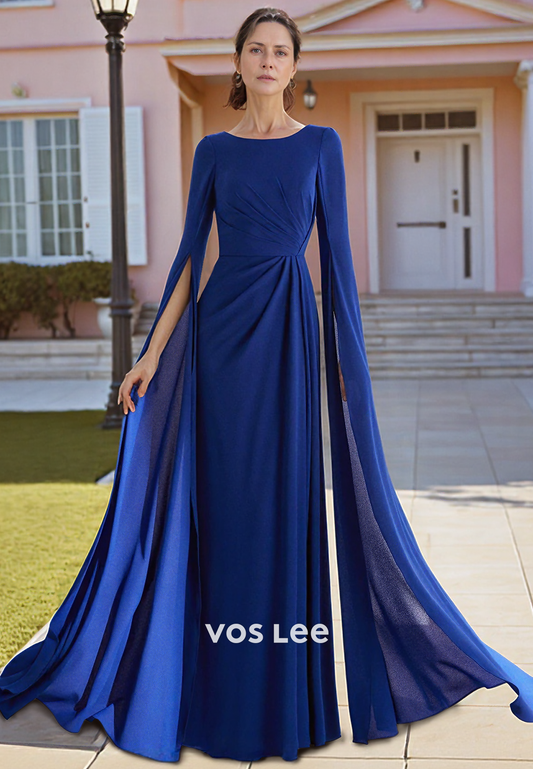 Couture Long Sleevees Scoop Floor-Length Pleated Mermaid Mother of Bride Dresses