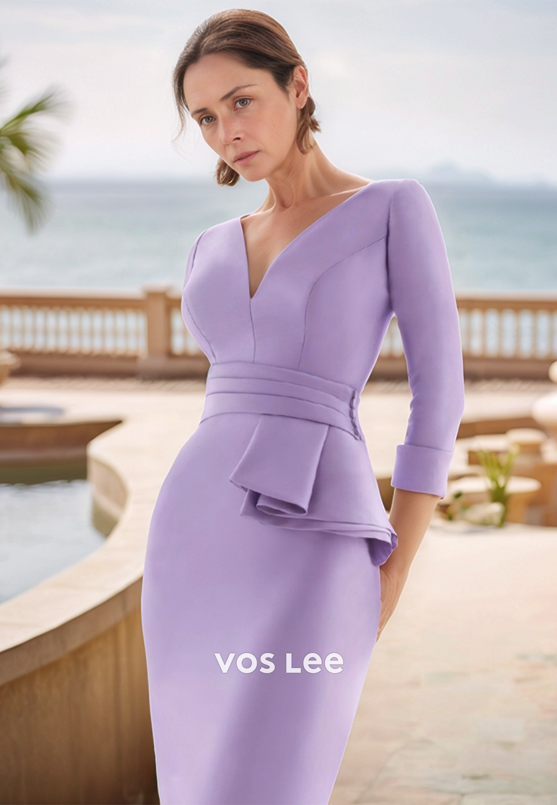 3 4 sleeve semi formal dresses GLS by Gloria GL3434 - Long Chiffon A-Line Dress