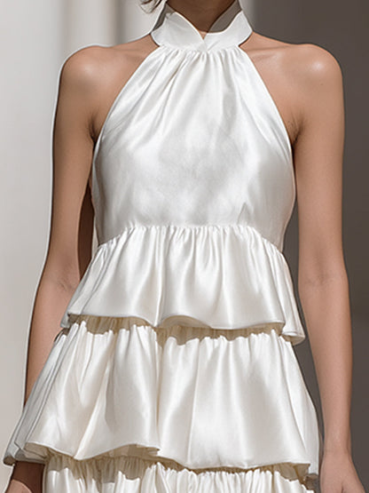 Tiered Halter Neck Ruffle Maxi Dress