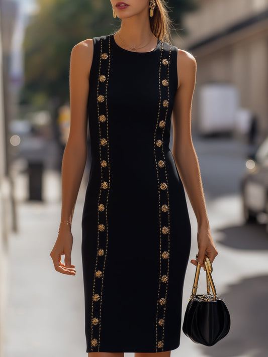 Stylish Sleeveless Sheath Dress With Gold Embellishments