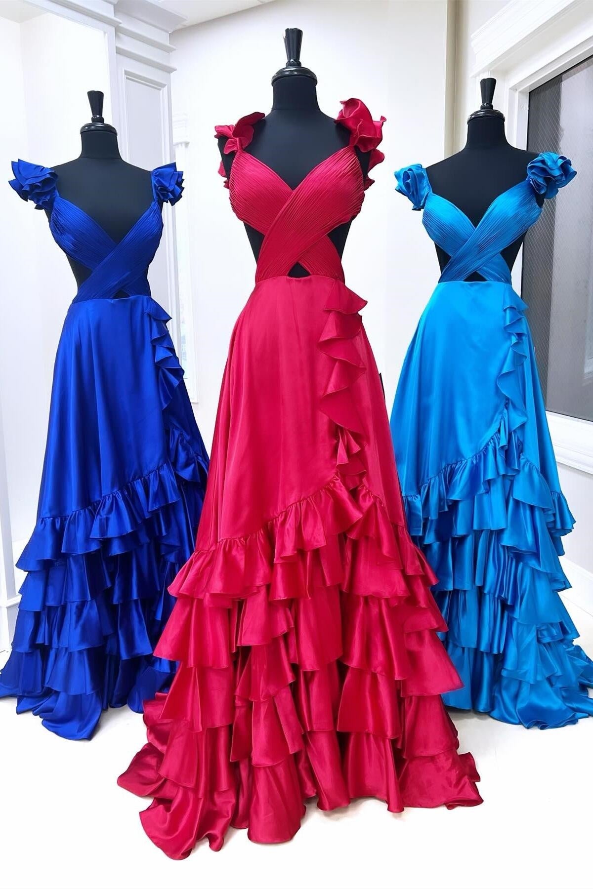 Strapless Champagne Ruffle Long Dress with Side Slit