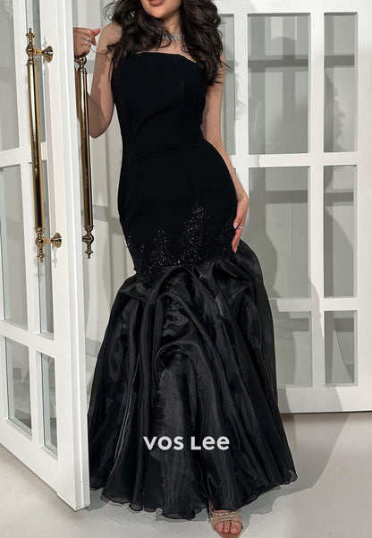 Strapless Rhinestone Pleated Trumpet Floor-Length Evening Dresses