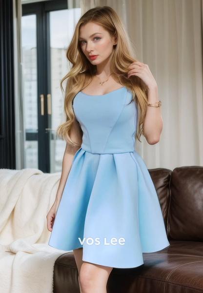 A-Line Scoop Sleeveless Satin Homecing Dress