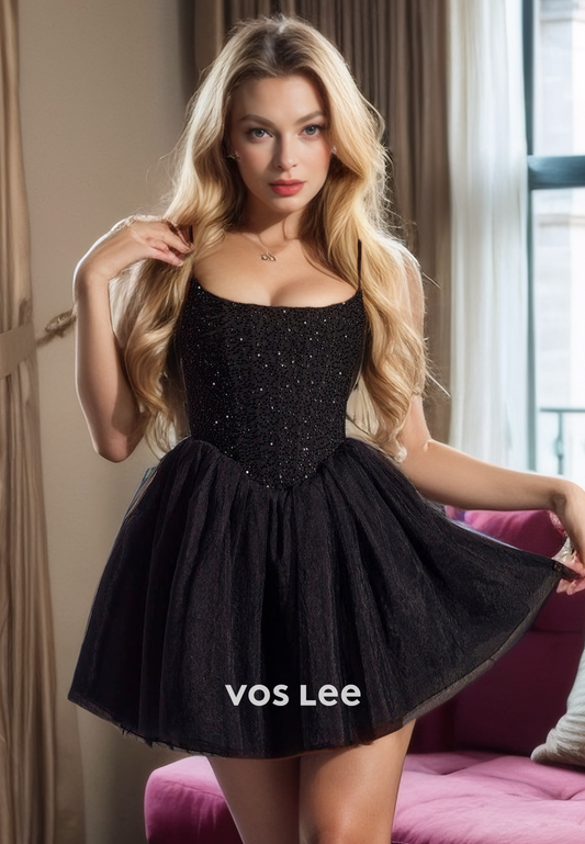 Cute&Charming Beaded Top A-Line Tulle Party Homecoming Dress