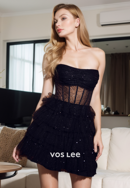 Cute Tulle Dress A-Line Cutout Strapless Sleeveless Homecoimg Dress