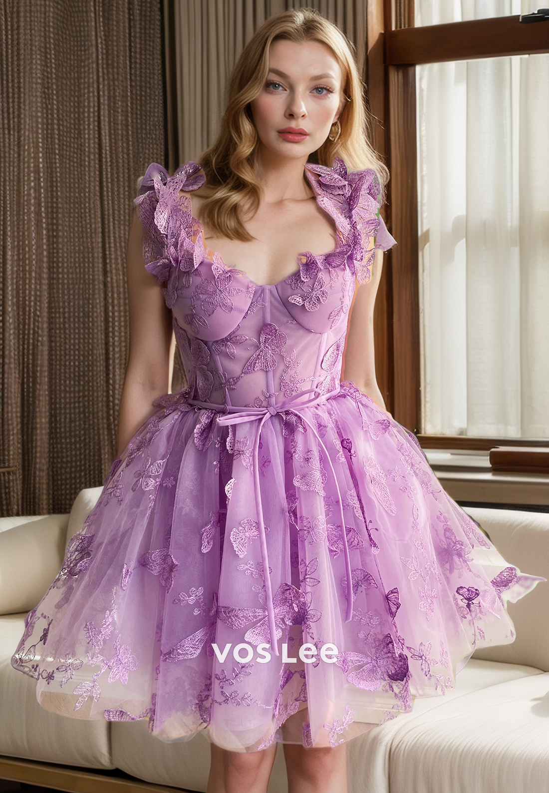 Pretty Lilac Sweetheart Lace A-Line Homecoming Dress Lace Up Spaghetti Straps Formal Cocktail Dress