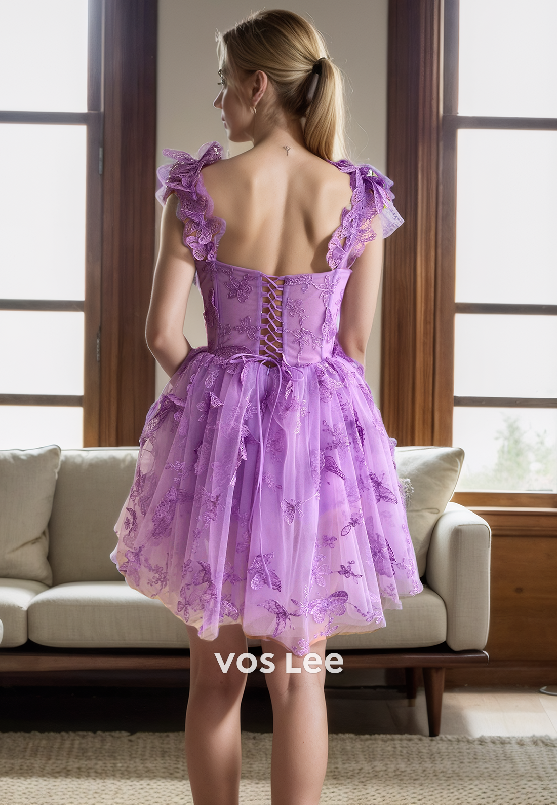 Pretty Lilac Sweetheart Lace A-Line Homecoming Dress Lace Up Spaghetti Straps Formal Cocktail Dress