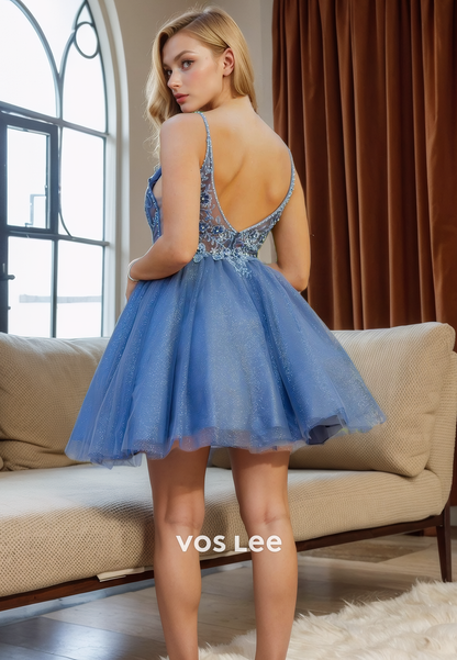 Luxurious Ball Gown V-Neck Sleeveless Tulle Homecoming Dress