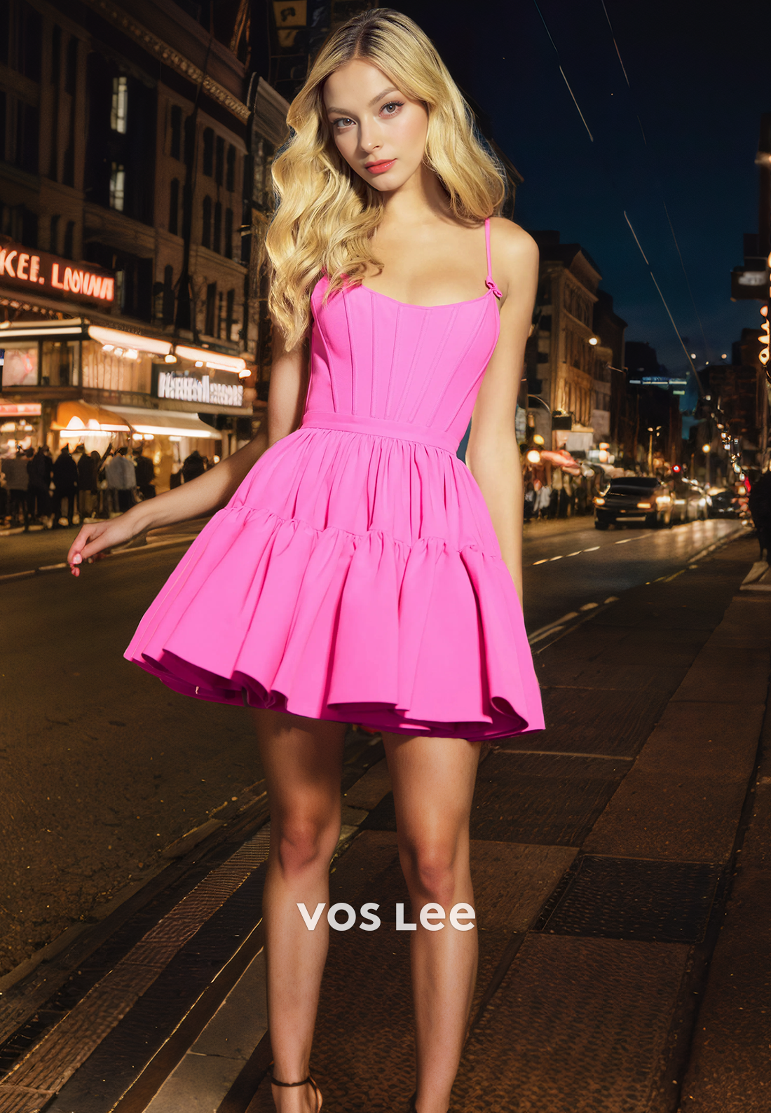 Pretty A-Line Scoop Fuchsia Homecoming Dress Lace Up Draped Short Party Dress with Spaghetti Straps