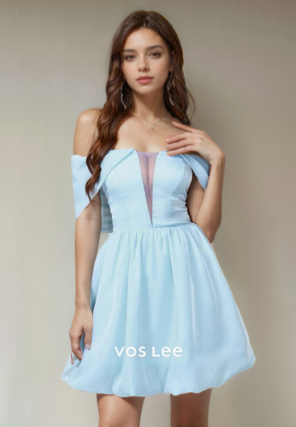 Graceful Off-Shoulder Sky Blue Short Homecoming Dress A-Line Lace Up Party Dresses