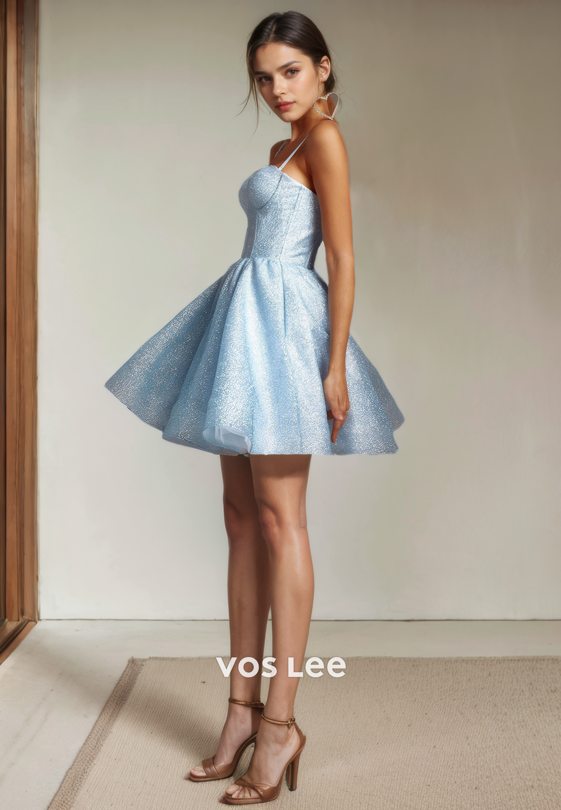 Sparkly A-Line Glitter Sky Blue Homecoing Dress Sweetheart Spaghetti Straps Elegant Party Short Dress