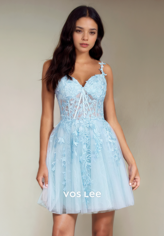 Pretty Sweetheart Lace Short Homecoming Dress Spaghetti Straps Zipper Back Party Dress