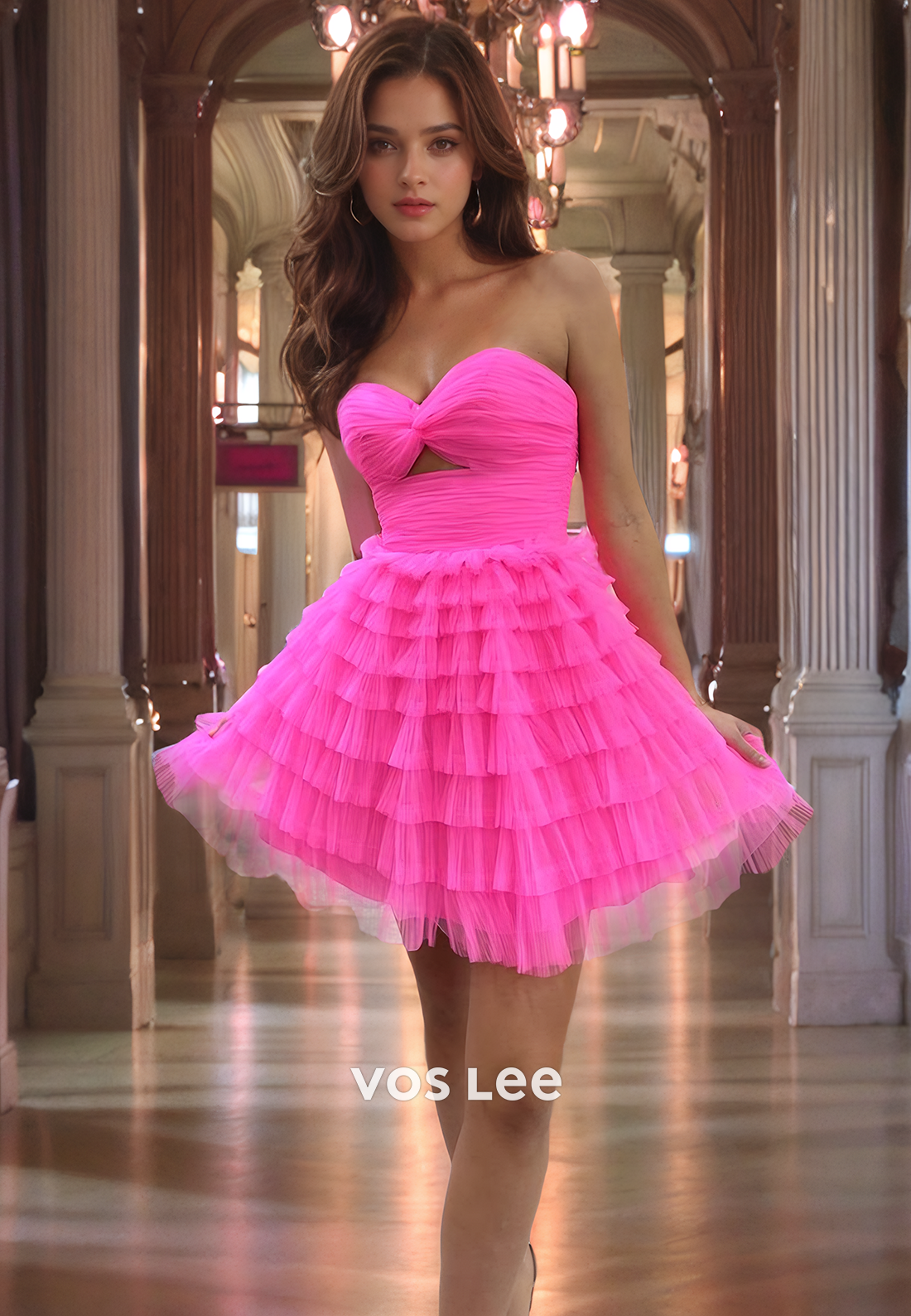 Pink Party Dress Sweetheart Short Tulle Homecoming Dress