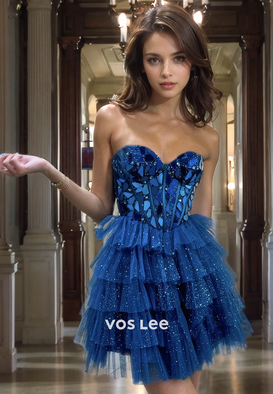 Short Tulle Homecoming Dress Sparkly Sweetheart Sequin Top