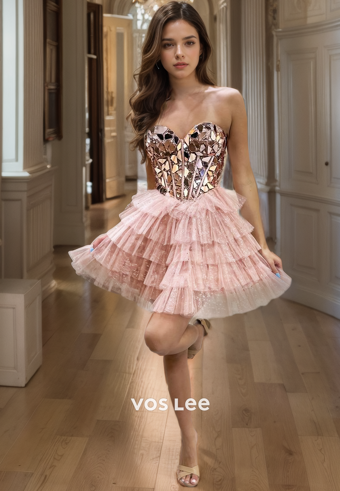 Short Tulle Homecoming Dress Sparkly Sweetheart Sequin Top