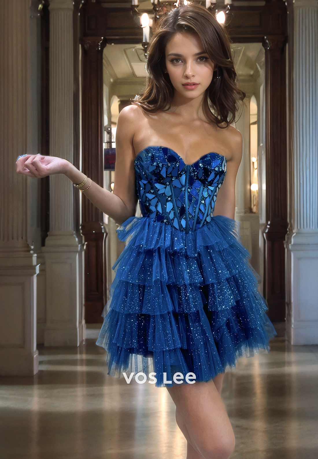 Short Tulle Homecoming Dress Sparkly Sweetheart Sequin Top