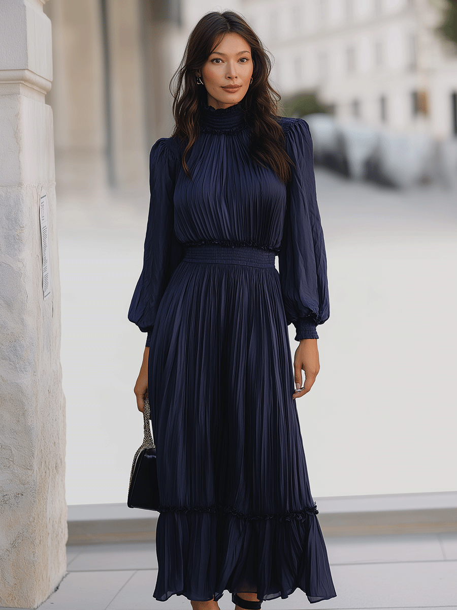 Midnight Pleated Chiffon Maxi Dress