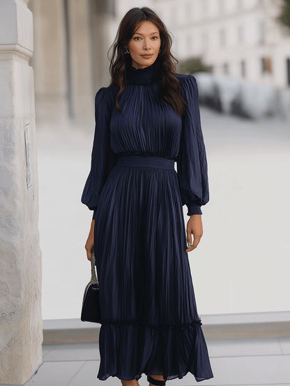 Midnight Pleated Chiffon Maxi Dress