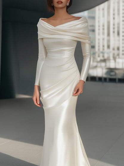 Satin Draped Off-Shoulder Gown