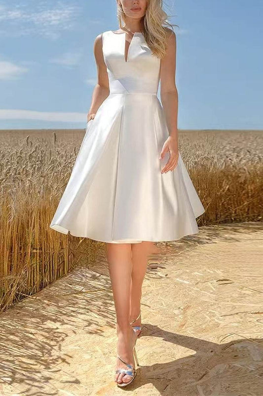 Elegant Sleeveless Satin Wedding Dress for Civil & Garden Weddings