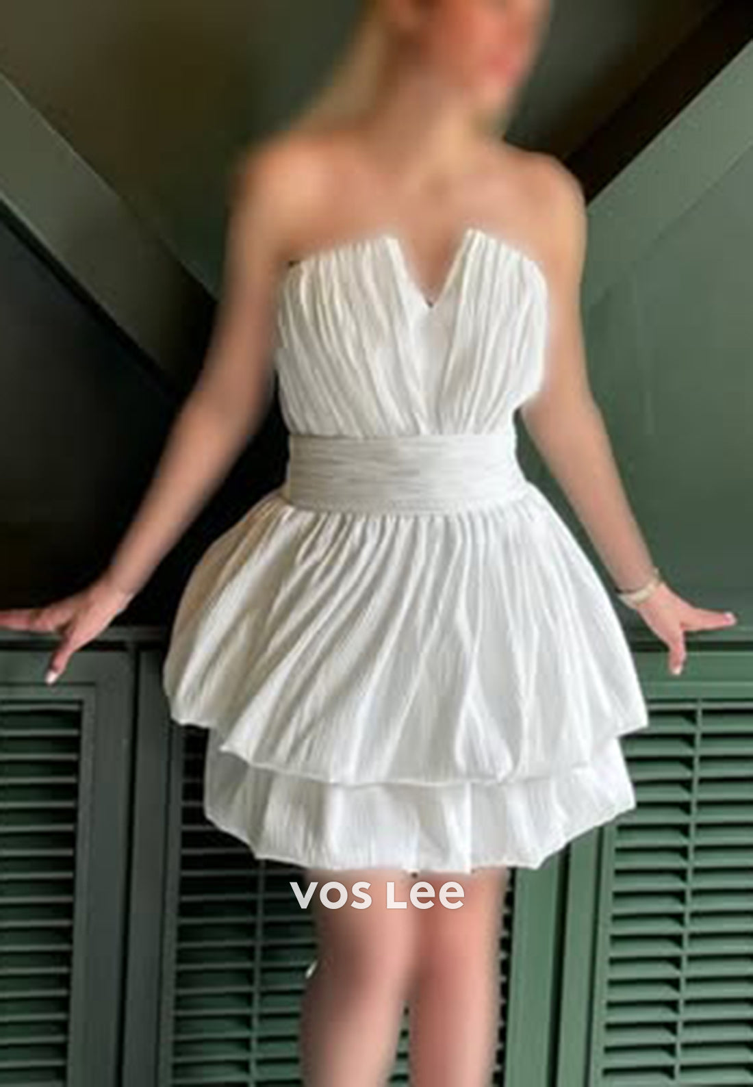 A-Line V Neck Strapless Corset Pleated Satin Short Homecoming Dresses