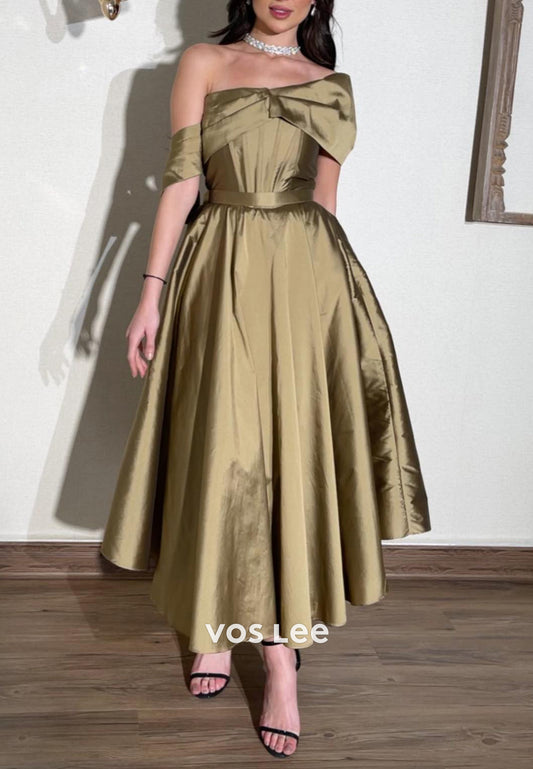 A-Line Asymmetrical Neck Classic Ankle-Length Pleated Evening Dresses