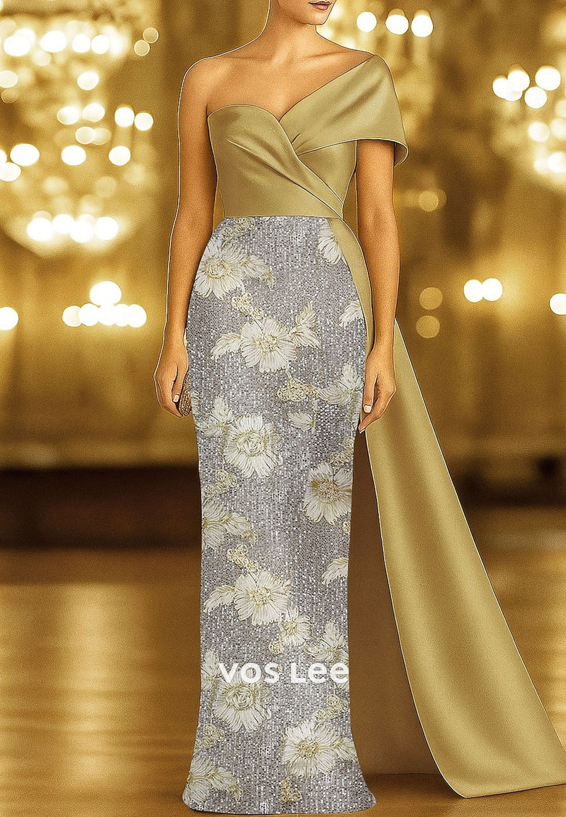 Sequin Flower One shoulder Sheath Evening Gown