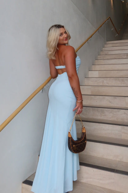 Light Blue Twist Sweetheart Floor-length Dress
