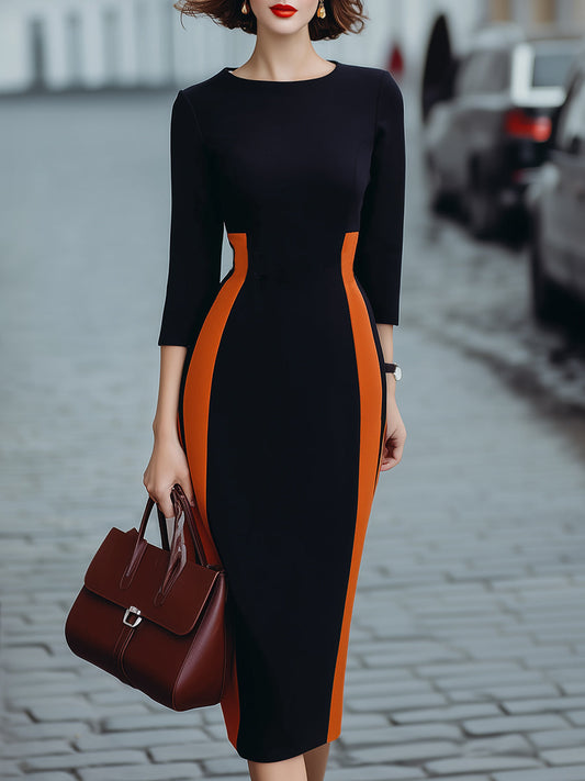 Elegant Colorblock Midi Sheath Dress