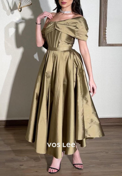 A-Line Asymmetrical Neck Classic Ankle-Length Pleated Evening Dresses