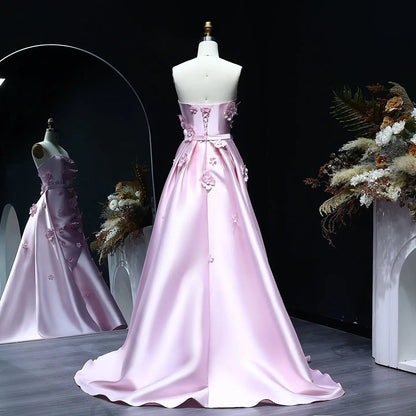 Elegant Pink 3D Flowers Evening Dress with Overskirt