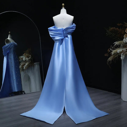 Sky Blue Off Shoulder Beaded Formal Evening Gown for Special Occasion