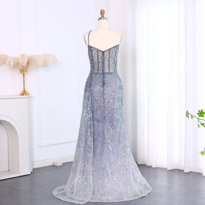Luxury Blue One Shoulder Evening Dress with Overskirt