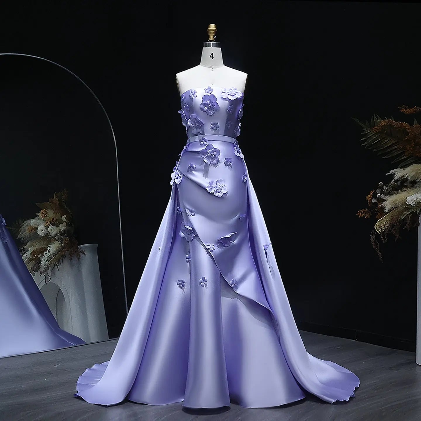 Elegant Pink 3D Flowers Evening Dress with Overskirt