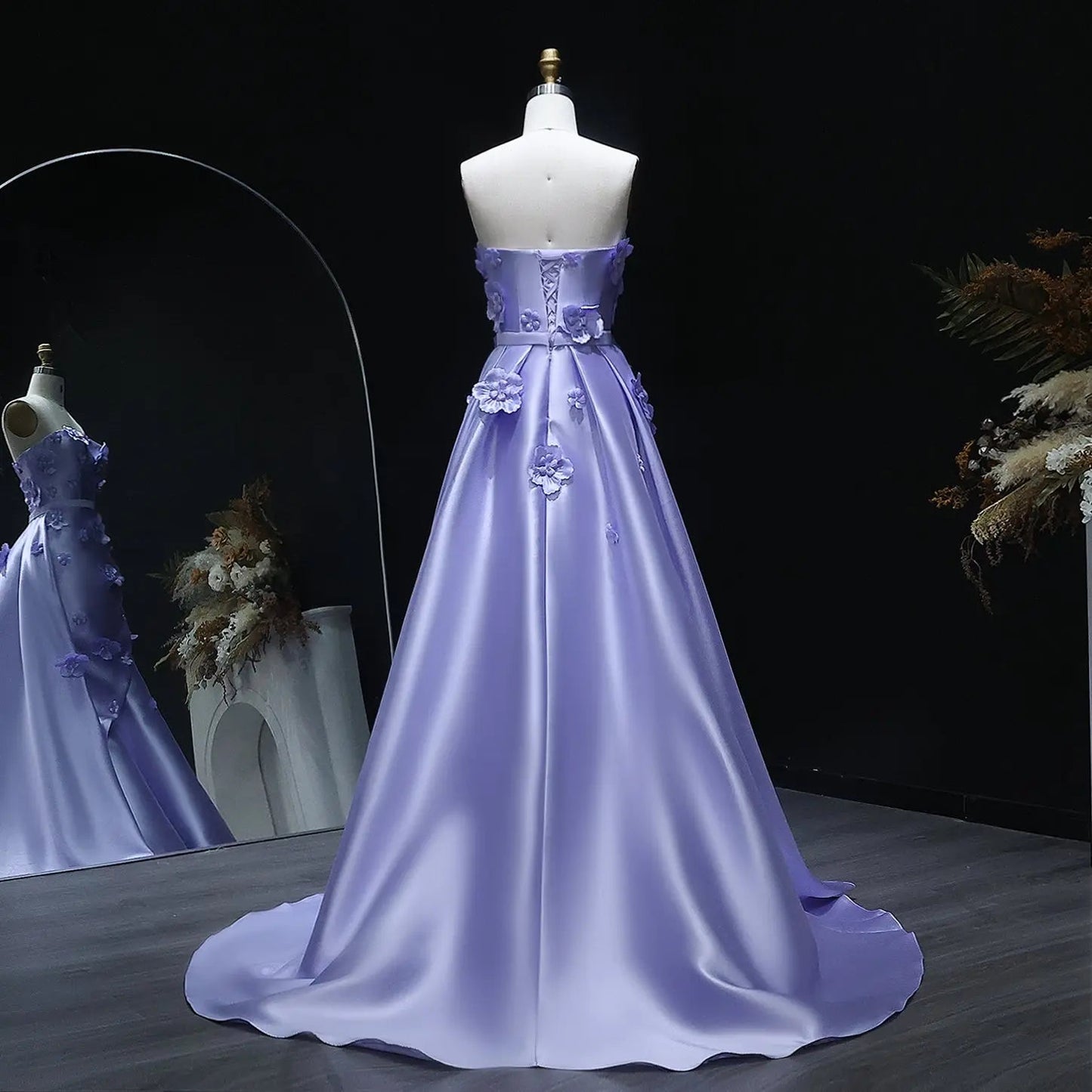 Elegant Pink 3D Flowers Evening Dress with Overskirt